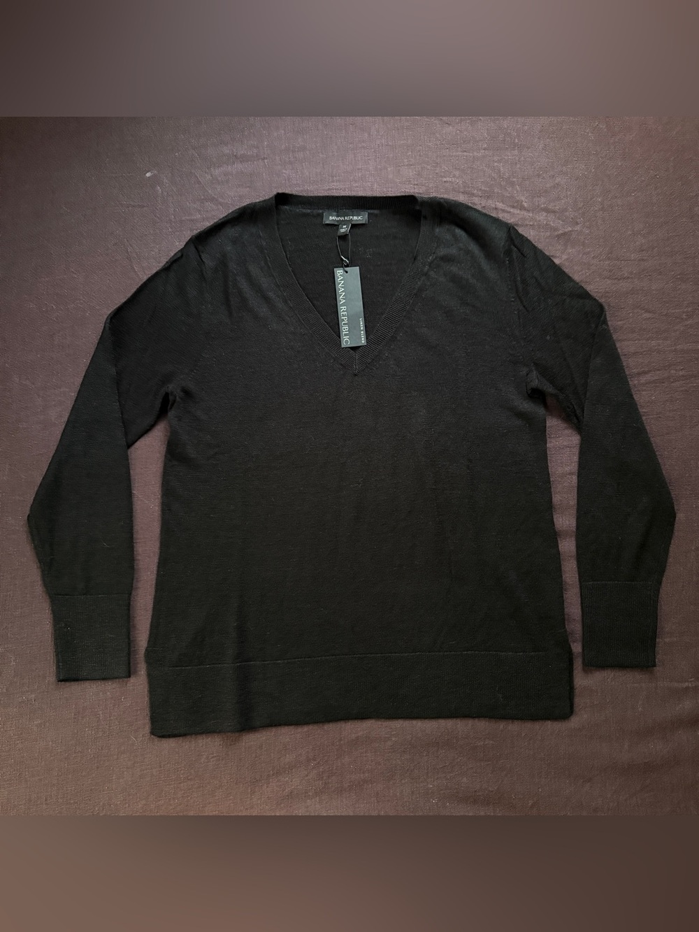Banana Republic Linen Blend V Neck Sweater Black Women’s M NWT